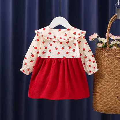 Autumn Blossom – Newborn Baby Girl Long Sleeve Princess Dress with Floral Lapel Design